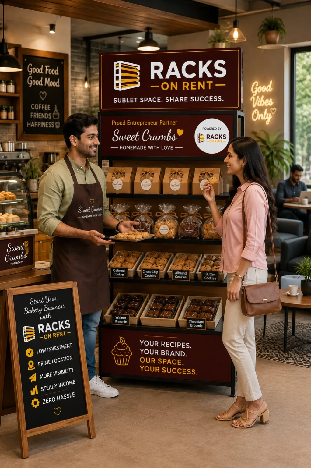 Gourmet cookies and artisanal biscuits displayed on bakery shelf